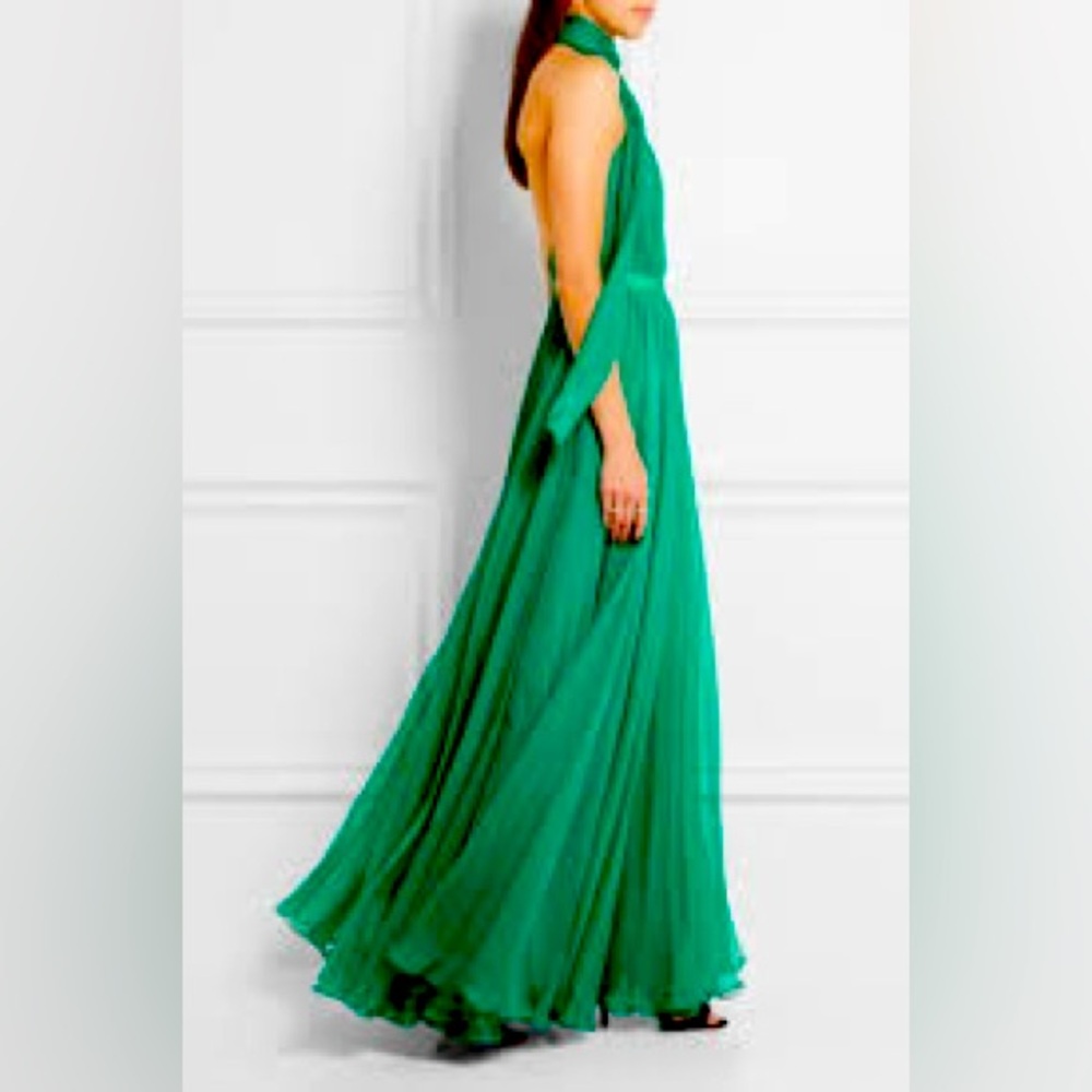 Crinkled Silk Chiffon Halterneck Gown Jade by Alexander McQueen